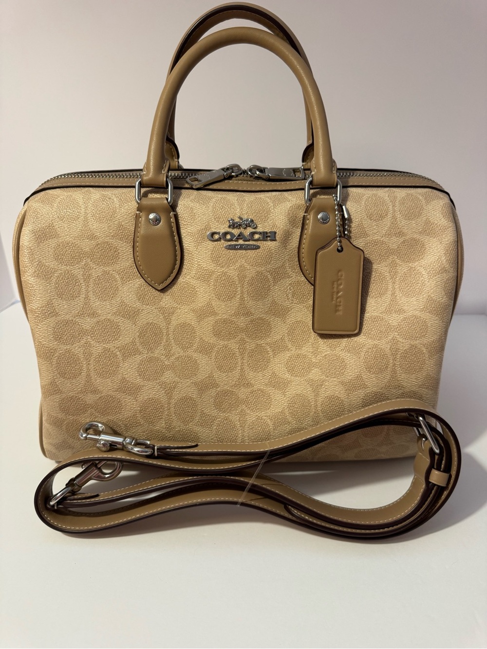 COACH Rowan Large Satchel CV959 Sand Taupe Signature Canvas